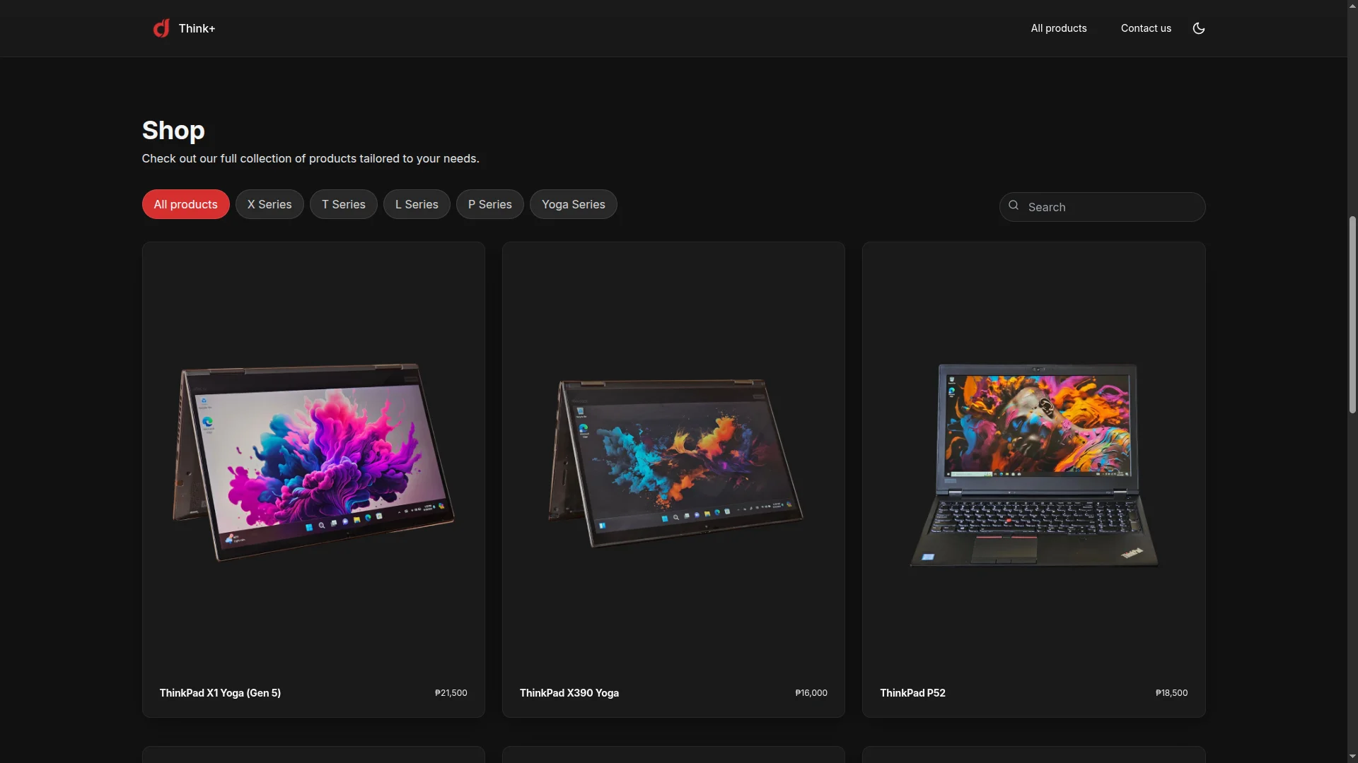 Think+ Ecommerce Site Screenshot 1